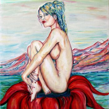 Pintura titulada "femme nue sur fleur…" por Kspersee, Obra de arte original