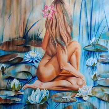 Картина под названием "Lady in the lotus p…" - Geetu Thakur, Подлинное произведение искусства, Масло