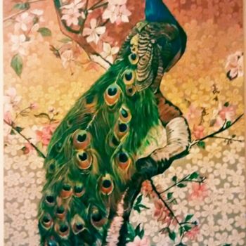 Peinture intitulée "Peacock the bird" par Geetu Thakur, Œuvre d'art originale, Acrylique