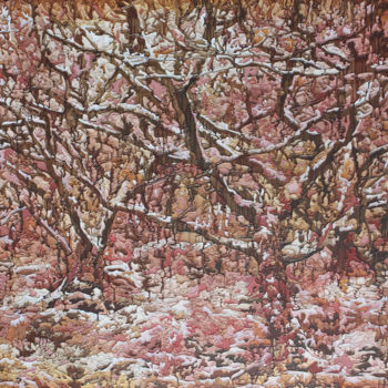 Картина под названием "Apple orchard." - Serhii Kyryllov, Подлинное произведение искусства, Масло Установлен на Деревянная р…