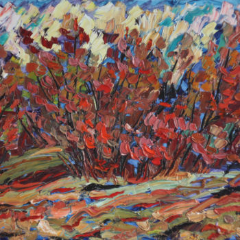 Painting titled "Autumn." by Serhii Kyryllov, Original Artwork, Oil Mounted on Wood Stretcher frame