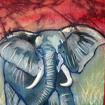 Peinture intitulée ""Африканский слон"" par Ksenia Stepanova, Œuvre d'art originale