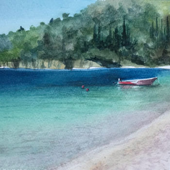 Картина под названием "Corfu beach" - Kseniia Tikhomirova, Подлинное произведение искусства, Акварель