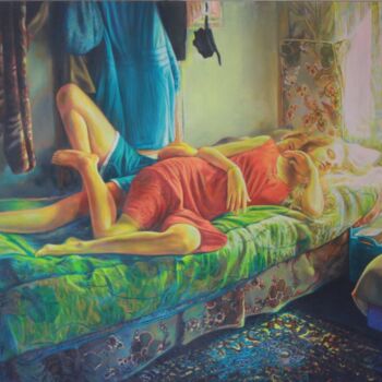 Painting titled "Falling Asleep" by Kudret Türküm, Original Artwork, Oil