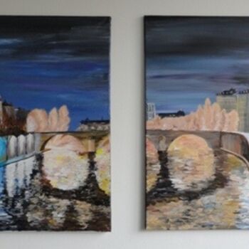 Schilderij getiteld "Paris, la Seine, le…" door Sergey Kuimov, Origineel Kunstwerk, Olie