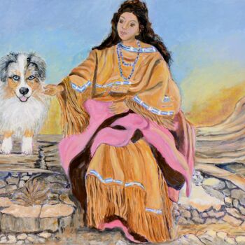 Painting titled "INDIENNE ET SON CHI…" by Kulhaneck, Original Artwork, Oil