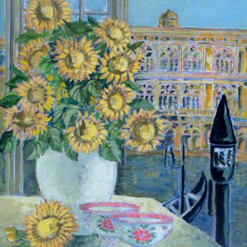 Painting titled "TOURNESOLS A VENISE" by Kulhaneck, Original Artwork, Oil