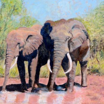 Painting titled "ELEPHANTS AU KENIA" by Kulhaneck, Original Artwork, Oil