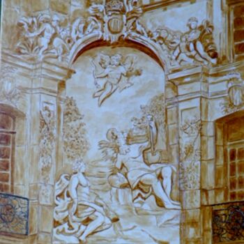 Картина под названием "Fontaine Rouen" - Kulhaneck, Подлинное произведение искусства, Чернила