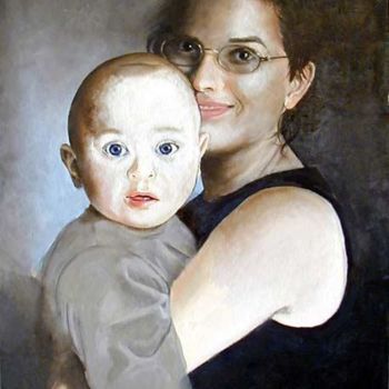 Schilderij getiteld "Sra. Ana e seu filho" door Josef  G. V. Kulig, Origineel Kunstwerk