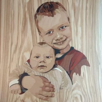 Painting titled "Portrait of children" by Maxim Kulin, Original Artwork, Mosaic Mounted on Other rigid panel
