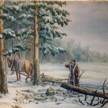Painting titled "Декабрь. Заготовка…" by Nikolai Kulygin, Original Artwork, Oil