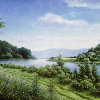 Painting titled "Вид на долину Оки" by Nikolai Kulygin, Original Artwork, Oil