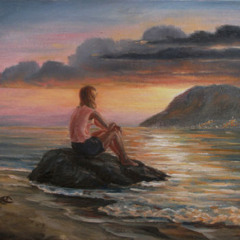 Картина под названием "Мечтает" - Николай Кулыгин, Подлинное произведение искусства, Масло