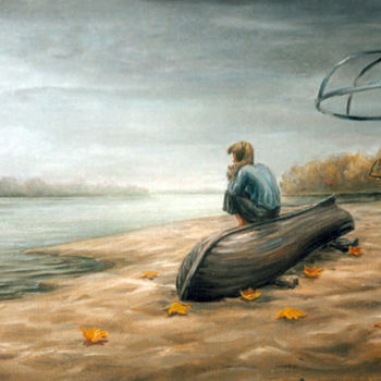 Painting titled "Кончилось лето жарк…" by Nikolai Kulygin, Original Artwork, Oil