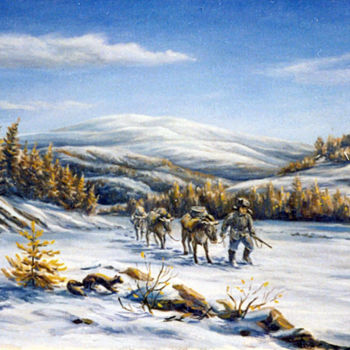 Schilderij getiteld "На зимовье" door Nikolai Kulygin, Origineel Kunstwerk, Olie