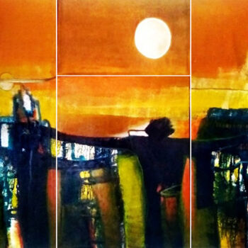 Schilderij getiteld "Mystic with Evening…" door Kumara Rathnayaka, Origineel Kunstwerk, Acryl Gemonteerd op Frame voor houte…