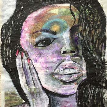 Malerei mit dem Titel "Face Portrait I" von Kumi Muttu, Original-Kunstwerk, Acryl