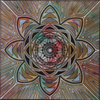Schilderij getiteld "Colourfull Mandala" door Kunaku, Origineel Kunstwerk, Acryl