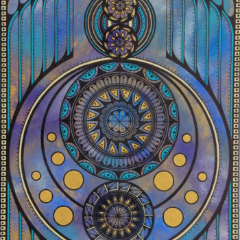 Painting titled "Astronomical Clock" by Kunaku, Original Artwork, Acrylic