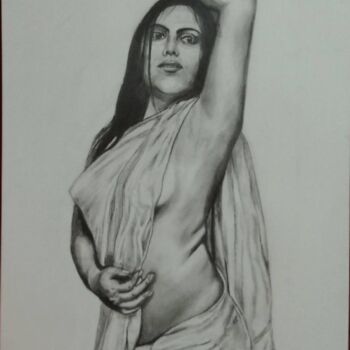 Dessin intitulée "Indian women" par Kunal Nandi, Œuvre d'art originale, Crayon