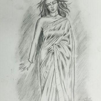 Disegno intitolato "Women in Saree" da Kunal Nandi, Opera d'arte originale, Matita
