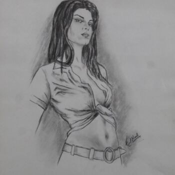 Drawing titled "Glamour Girl" by Kunal Nandi, Original Artwork, Pencil