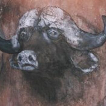 Painting titled "Life-size Buffalo S…" by Kunda Kamwali Art Jeni Smithies, Original Artwork
