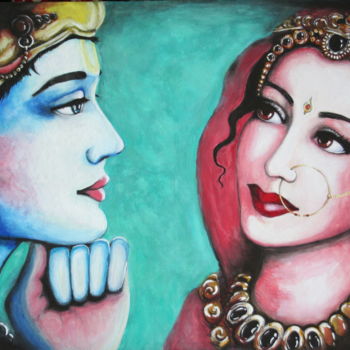 Картина под названием "Сита и Рама" - Kungamo, Подлинное произведение искусства, Гуашь