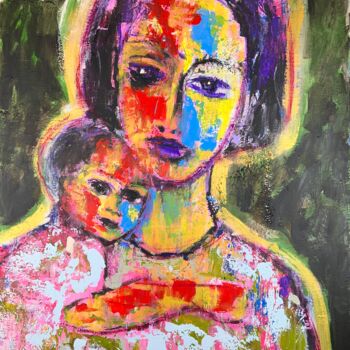 Painting titled "Mutter" by Merita Seitz, Original Artwork, Acrylic Mounted on Wood Stretcher frame