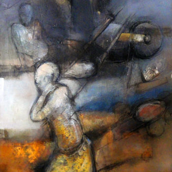 Painting titled "Lathe Worker" by Kuntal Barai, Original Artwork, Acrylic Mounted on Wood Stretcher frame