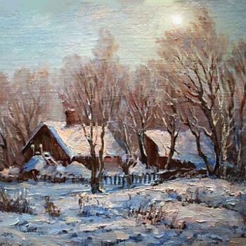 Painting titled "Зимний пейзаж в Пур…" by Yury Kurako, Original Artwork