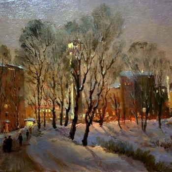 Картина под названием "Зимний вечер в Риге" - Yury Kurako, Подлинное произведение искусства