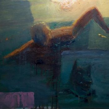 Painting titled "Swimmer" by Gagik Kurginyan, Original Artwork, Oil