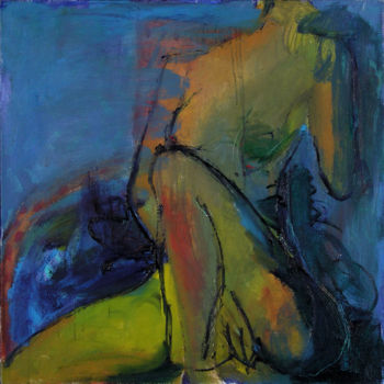 Schilderij getiteld "Nude on a blue back…" door Gagik Kurginyan, Origineel Kunstwerk, Olie