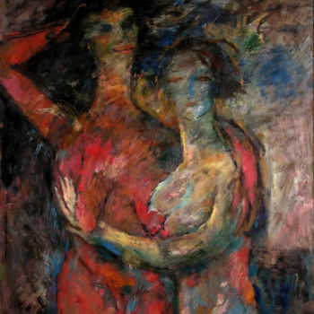 Schilderij getiteld "Two naked girls" door Gagik Kurginyan, Origineel Kunstwerk, Olie