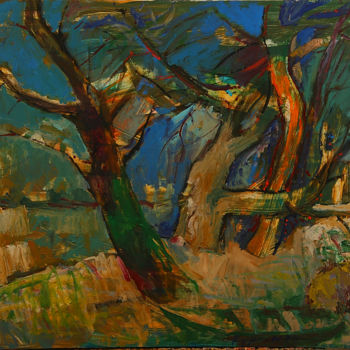 Painting titled "Landscape with old…" by Gagik Kurginyan, Original Artwork, Oil