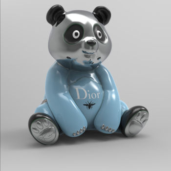 Sculpture titled "Panda Kuro Blue Dio…" by Thibault Kuro, Original Artwork, Resin