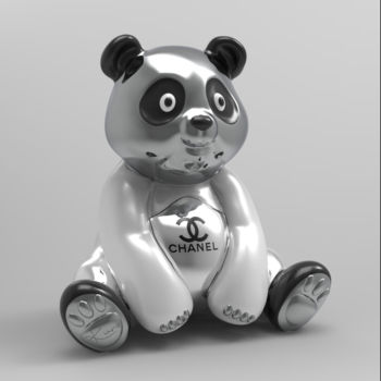 Sculpture titled "Panda Kuro White Ch…" by Thibault Kuro, Original Artwork, Resin