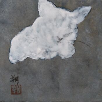 Painting titled "NIHONGA NEKO SIRO" by Saku Kuronashi, Original Artwork, Pigments