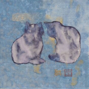 Peinture intitulée "NIHONGA NEKO　KONPEK…" par Saku Kuronashi, Œuvre d'art originale, Pigments