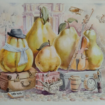 Painting titled "Musical quince Chis…" by Vitalii Kurortnyi, Original Artwork, Watercolor
