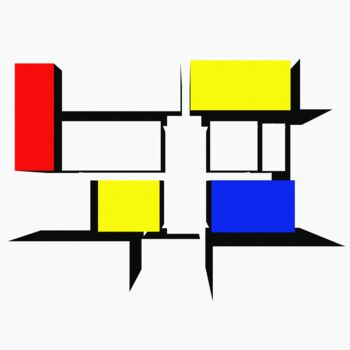 Prenten & gravures getiteld "3d Mondriaan #7" door Kurotory, Origineel Kunstwerk, 2D Digital Work