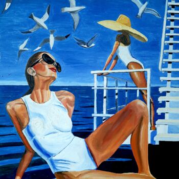 Malarstwo zatytułowany „Enjoying the sun” autorstwa Kurotory, Oryginalna praca, Olej Zamontowany na Drewniana rama noszy
