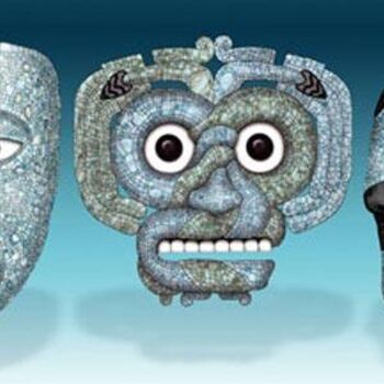 Digital Arts titled "Three Aztec Masks" by Kurt Whelan, Original Artwork