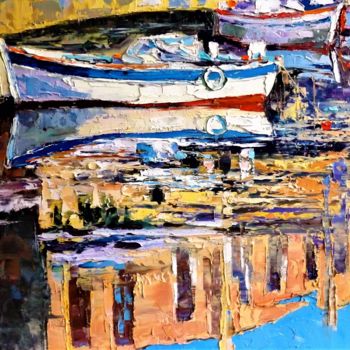 Painting titled "Вечер лодки отражен…" by Sergei Efremov, Original Artwork, Oil