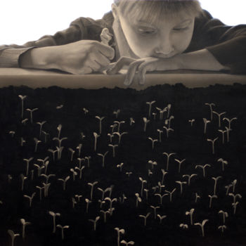 Картина под названием "Пока растет" - Анастасия Kuznetsova-Ruf, Подлинное произведение искусства, Древесный уголь