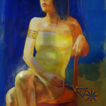 Painting titled "Натурщица №5 (Египт…" by Vadim Kuznetsov, Original Artwork, Tempera