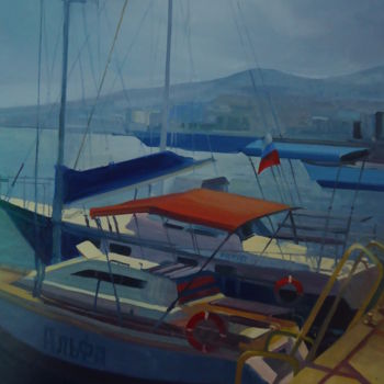 Painting titled "Яхты (Yachts)" by Vadim Kuznetsov, Original Artwork, Oil