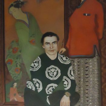 Malerei mit dem Titel ""Портрет на фоне яп…" von Vadim Kuznetsov, Original-Kunstwerk, Tempera